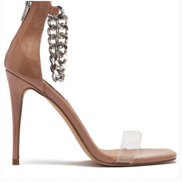 Steve Madden Maxton Chain Stiletto Heels 9 NWOT Sandals Pumps Tan Beige Glam - Picture 3 of 11